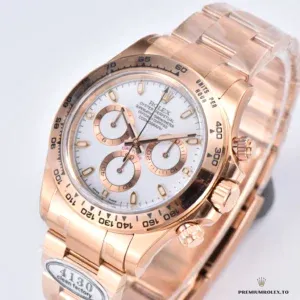 Daytona 116505 side profile showing rose gold-plated case and bezel