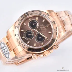 Wrist shot of the Daytona 116505 with brown dial on rose gold