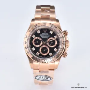 Wrist shot of the Daytona 116505-0015 black diamond on Everose Oyster