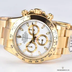 Side profile of Daytona 116508 with yellow gold-plated case and tachymeter bezel