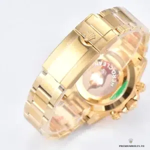Replica Daytona 116508 Triplock crown and gold pusher detail at 2 o'clock