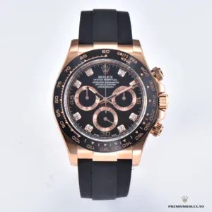 Crown and pushers from the case side of the Everose 116515LN