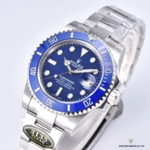Blue Cerachrom bezel with luminescent pip and graduated dive scale