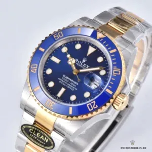 Blue Cerachrom bezel with luminescent pip and 60-minute scale