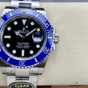 Submariner 126619LB side profile showing white gold-plated case and blue bezel