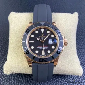 Wrist shot of the Yacht-Master 126655 rose gold on Oysterflex