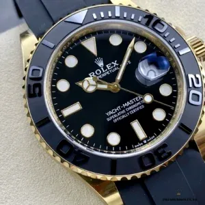 Wrist shot of the Rolex Yacht-Master 226658 gold on Oysterflex
