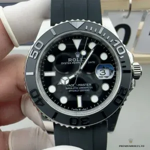 Side profile of the 42mm 226659 showing white gold-plated case and Oysterflex strap