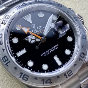 Replica Rolex Explorer II 226570 bezel detail showing fixed 24-hour graduated scale