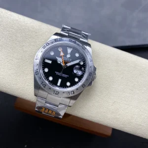 Replica Explorer II 226570 bracelet close-up showing Oysterlock safety clasp