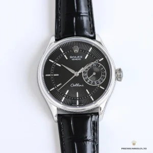 Date aperture detail at three o’clock on the Cellini black dial