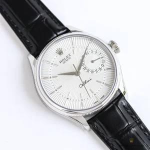 Cellini Date 50519 with white dial, pointer date at three and black leather strap