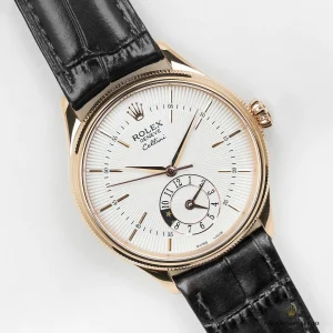 Wrist shot of the Cellini Dual Time 50525 in Everose gold plating