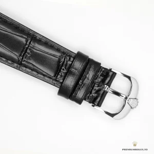Black alligator strap with white gold deployant buckle