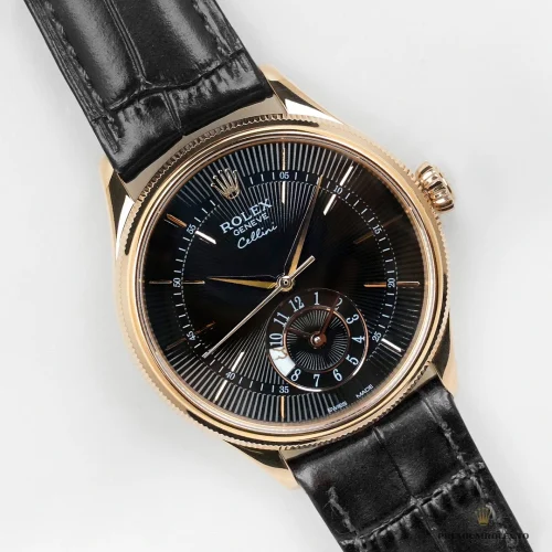 Fake Rolex Cellini Dual Time Rose Gold 50525 Black Dial - Affordable Luxury Fake Timepiece