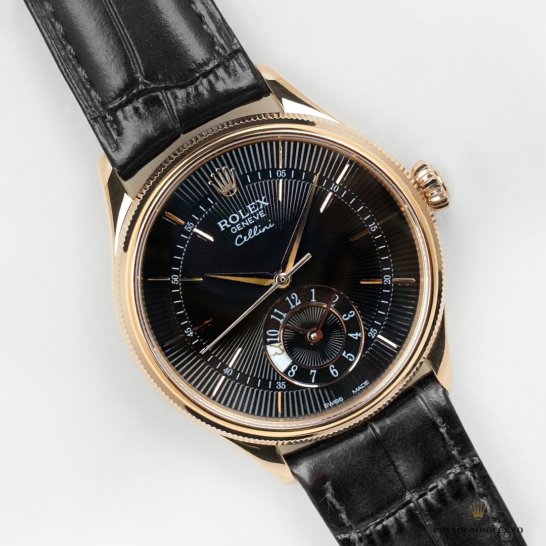 Fake Rolex Cellini Dual Time Rose Gold 50525 Black Dial - Affordable Luxury Fake Timepiece