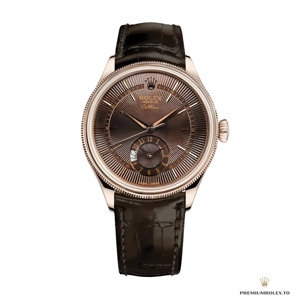 Superclone Rolex Cellini Dual Time Rose Gold 50525.015 Brown Dial - Swiss Movement Replica Watch