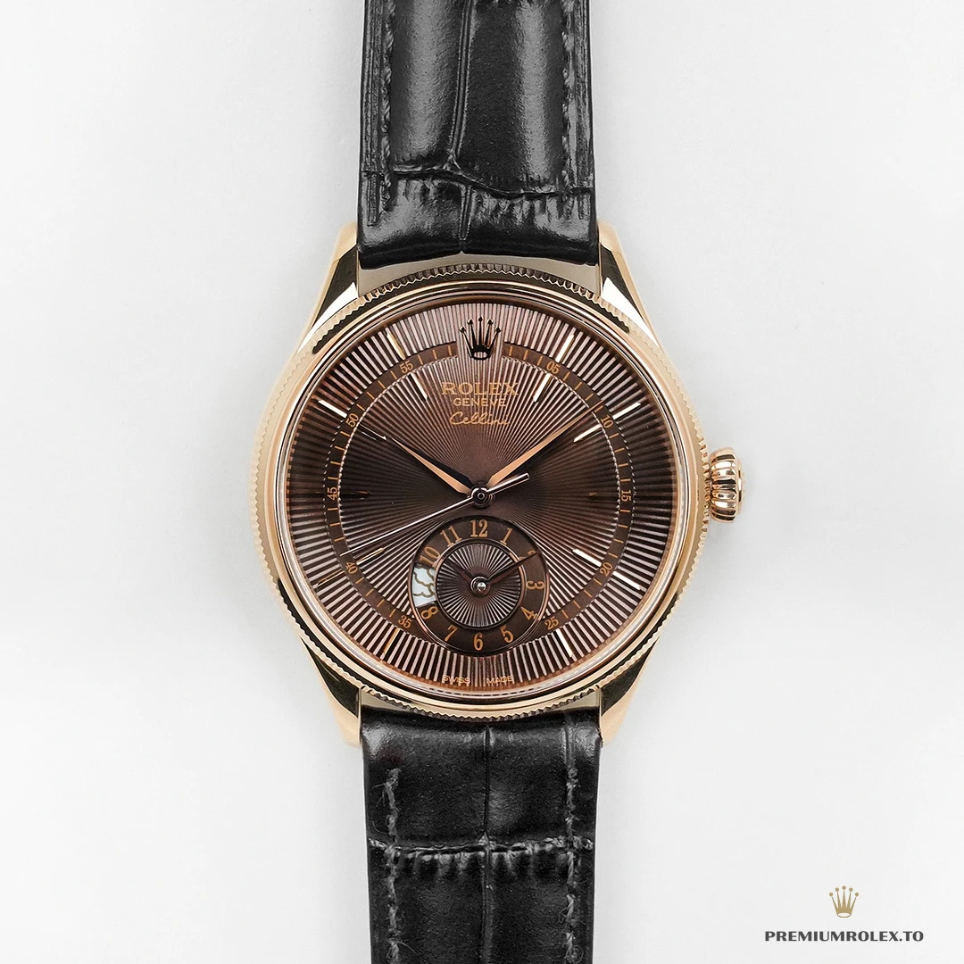 Superclone Rolex Cellini Dual Time Rose Gold 50525.015 Brown Dial - Swiss Movement Replica Watch