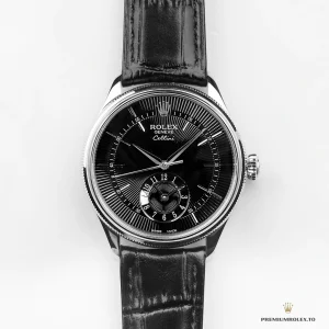 Black alligator strap with concealed white gold-plated clasp