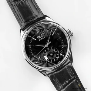 Applied white gold hands and indices on black surface
