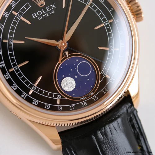 Super Clone Rolex Cellini Moonphase Rose Gold 50535 39mm Black Dial - Affordable Super Clone Watch