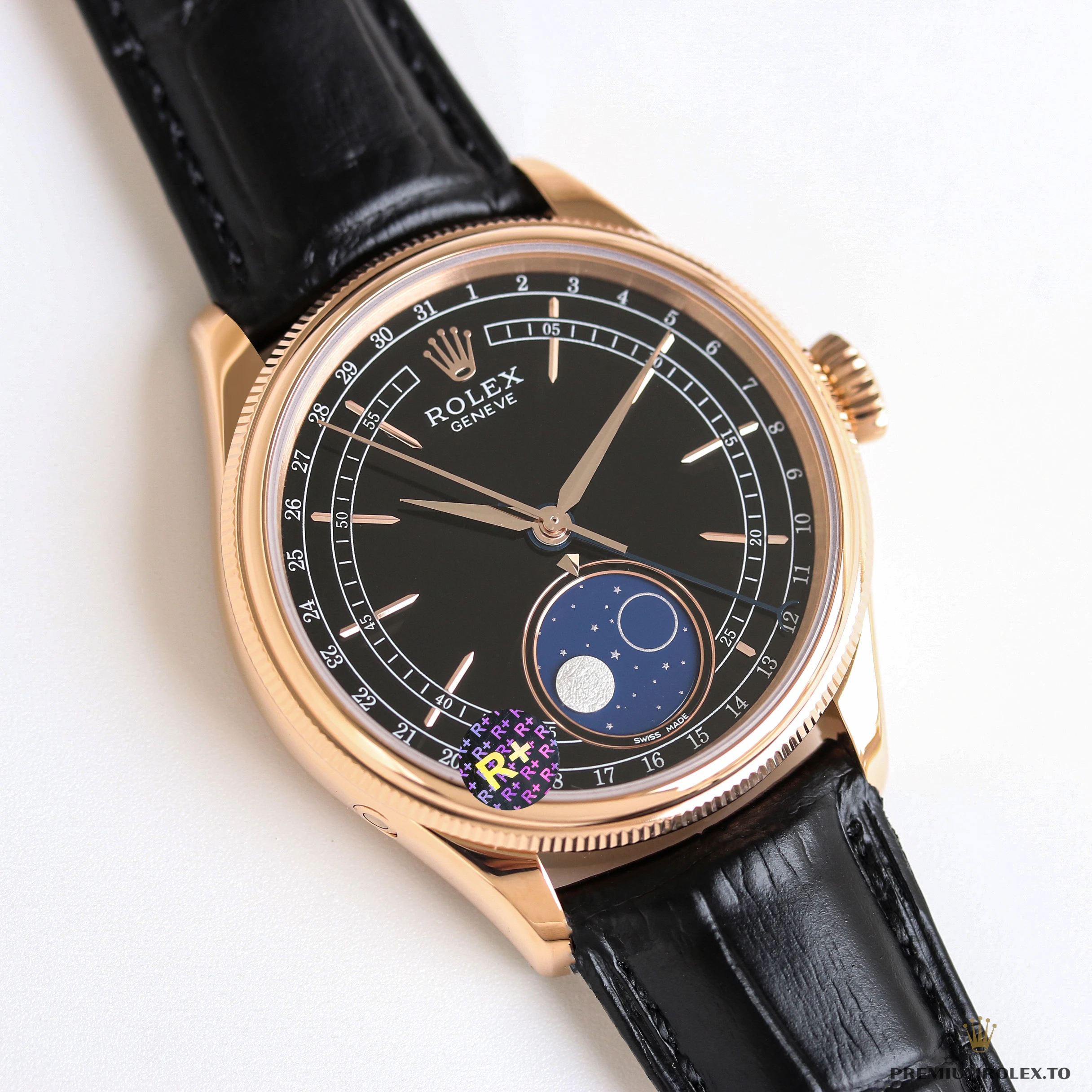 Super Clone Rolex Cellini Moonphase Rose Gold 50535 39mm Black Dial - Luxury Replica Watch