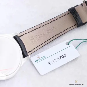 Cellini 50509 caseback with white gold-plated finish and Rolex engraving