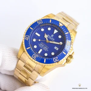 Wrist shot of yellow gold Deepsea on gold-plated Oyster bracelet