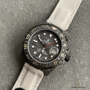 All-Carbon GMT-Master lume shot with white luminous glow