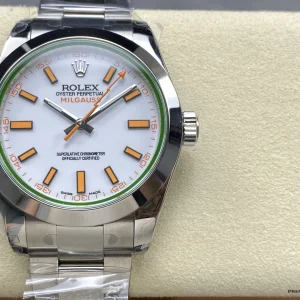 Side profile of Milgauss 116400 showing 40mm case and smooth bezel
