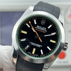 Orange lightning-bolt seconds hand sweeping over black dial markers