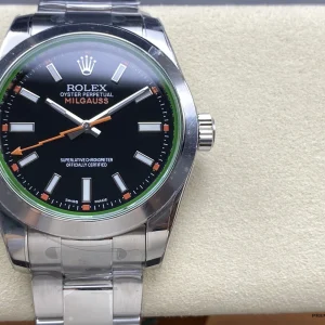 Crown side view showing screw-down winding crown on Milgauss