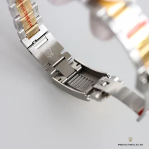 Overhead angle of two-tone Sea-Dweller showing gold and steel contrast