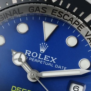 Wrist shot of Deepsea D-Blue on Oyster bracelet in outdoor light
