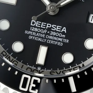 Dial detail with green DEEPSEA text and Chromalight hour markers