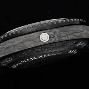 Overhead angle of full carbon case and matching bezel assembly