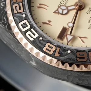 Caseback of DiW GMT-Master showing carbon fiber pattern
