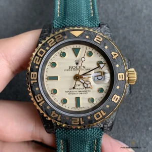 Replica GMT-Master II Carbon crown and case detail at 3 o'clock position