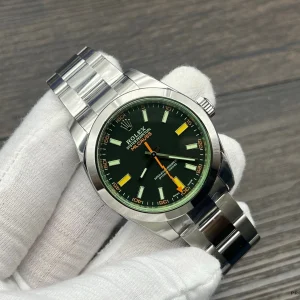 Side profile of Milgauss 116400GV showing 40mm case and smooth bezel