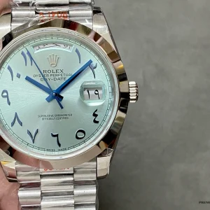 Day-Date 228206 caseback showing the platinum-tone finish