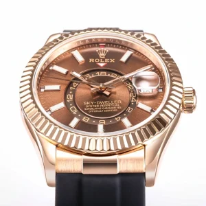 Sky-Dweller 336235 angle showing Cyclops date lens and crown guards