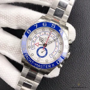 Side profile of Yacht-Master II showing 44mm case thickness and crown guards