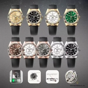 Sky-Dweller 42mm rubber strap set with fluted bezel and annual calendar display