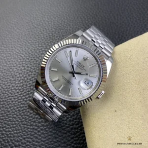 Replica Datejust 126334 crown close-up with Twinlock screw-down mechanism