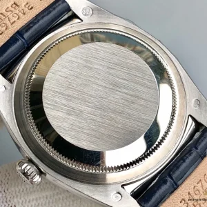 Day-Date 118139HR on wrist showing blue strap and dial coordination