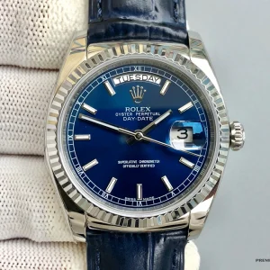 Day-Date 118139HR day window and dial printing in blue tone
