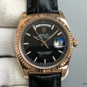 Crown side showing screw-down crown against rose gold-plated case