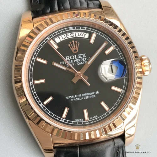 Fake Rolex Day-Date 36mm Rose Gold Black Dial 118135CH - High-Grade Replica Watch