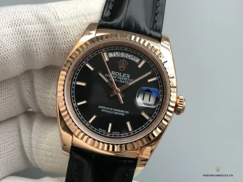 Fake Rolex Day-Date 36mm Rose Gold Black Dial 118135CH - Luxury Replica Watch
