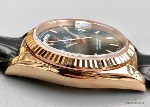 Fake Rolex Day-Date 36mm Rose Gold Black Dial 118135CH - Swiss-Made Clone Watch